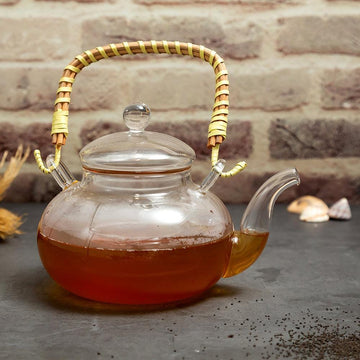 Flowers Glass Tea Pot with Bamboo Handle (800 ml)